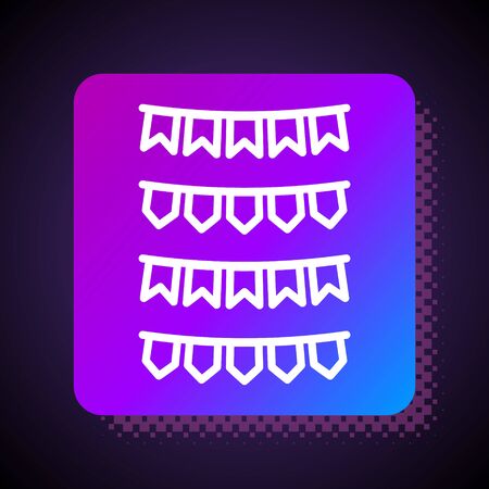 White line Carnival garland with flags icon isolated on black background. Party pennants for birthday celebration, festival and fair decoration. Square color button. Vector Illustrationのイラスト素材