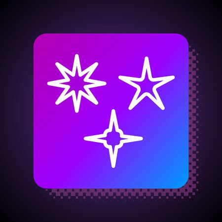 White line Falling star icon isolated on black background. Meteoroid, meteorite, comet, asteroid, star icon. Square color button. Vector Illustrationのイラスト素材