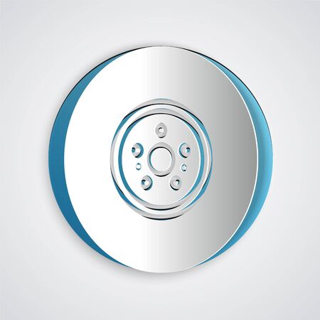 Paper cut Car brake disk icon isolated on grey background. Paper art style. Vector Illustrationのイラスト素材
