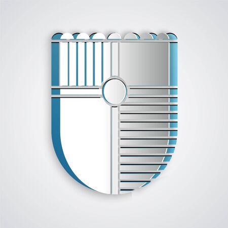 Paper cut Shield for game icon isolated on grey background. Paper art style. Vector Illustrationのイラスト素材
