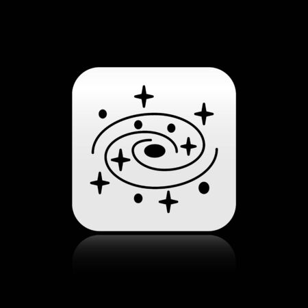 Black Milky way spiral galaxy with stars icon isolated on black background. Silver square button. Vector Illustrationのイラスト素材