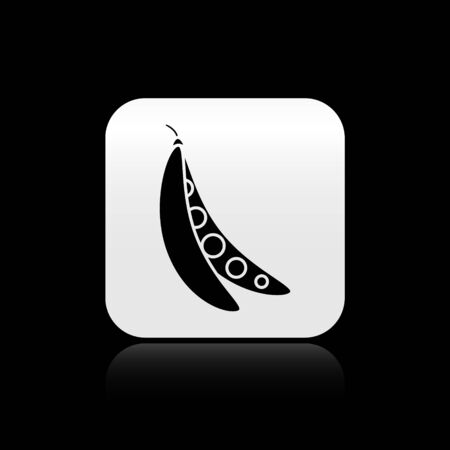 Black Kidney beans icon isolated on black background. Silver square button. Vector Illustrationのイラスト素材