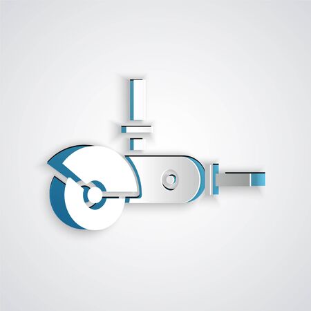 Paper cut Angle grinder icon isolated on grey background. Paper art style. Vector Illustrationのイラスト素材