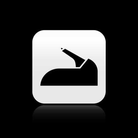 Black Car handbrake icon isolated on black background. Parking brake lever. Silver square button. Vector Illustrationのイラスト素材