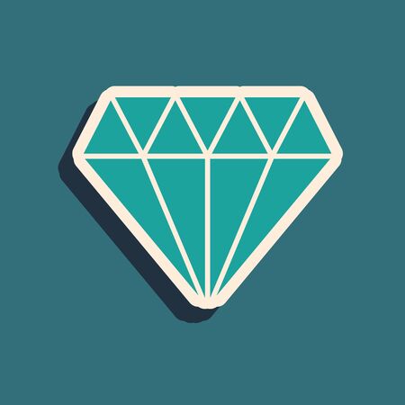 Green Diamond icon isolated on blue background. Jewelry symbol. Gem stone. Long shadow style. Vector Illustrationのイラスト素材