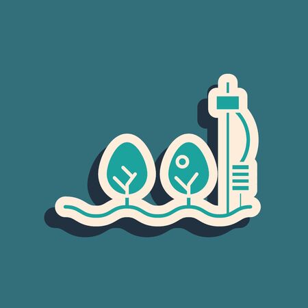 Green Standalone sensor and plant icon isolated on blue background. Long shadow style. Vector Illustrationのイラスト素材