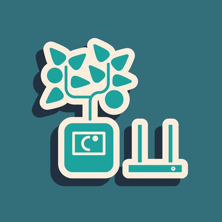 Green Smart farming technology - farm automation system in app icon isolated on blue background. Long shadow style. Vector Illustrationのイラスト素材