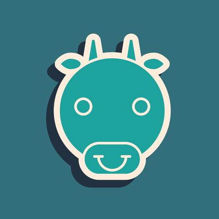 Green Ox zodiac sign icon isolated on blue background. Astrological horoscope collection. Long shadow style. Vector Illustrationのイラスト素材