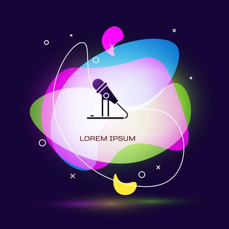 Black Microphone icon isolated on blue background. On air radio mic microphone. Speaker sign. Abstract banner with liquid shapes. Vector Illustrationのイラスト素材