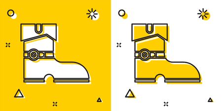 Black Leather pirate boots icon isolated on yellow and white background. Random dynamic shapes. Vector Illustrationのイラスト素材