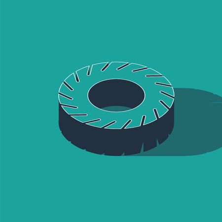 Isometric Car tire icon isolated on green background. Vector Illustrationのイラスト素材