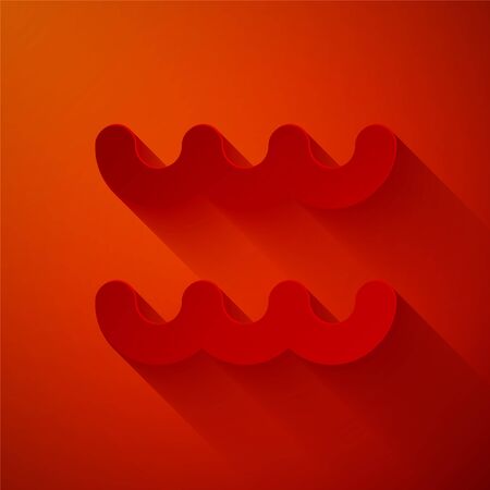 Paper cut Aquarius zodiac sign icon isolated on red background. Astrological horoscope collection. Paper art style. Vector Illustrationのイラスト素材