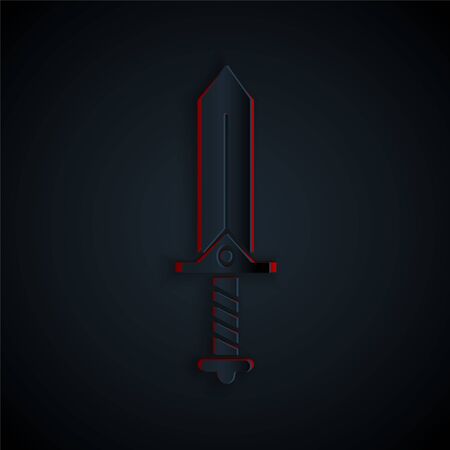 Paper cut Sword for game icon isolated on black background. Paper art style. Vector Illustrationのイラスト素材