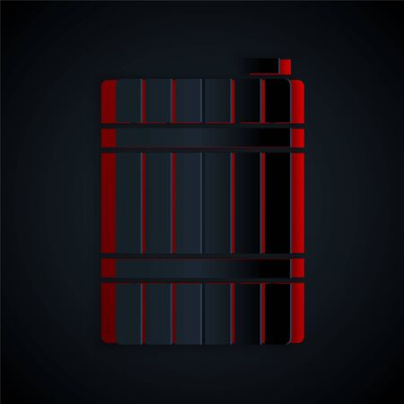 Paper cut Wooden barrel icon isolated on black background. Alcohol barrel, drink container, wooden keg for beer, whiskey, wine. Paper art style. Vector Illustrationのイラスト素材