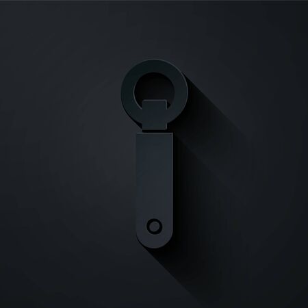Paper cut Bottle opener icon isolated on black background. Paper art style. Vector Illustrationのイラスト素材