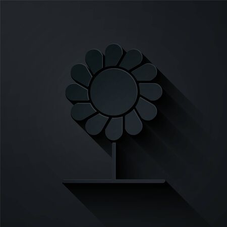 Paper cut Flower icon isolated on black background. Paper art style. Vector Illustrationのイラスト素材