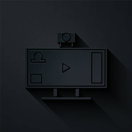 Paper cut Live streaming online videogame play icon isolated on black background. Paper art style. Vector Illustrationのイラスト素材