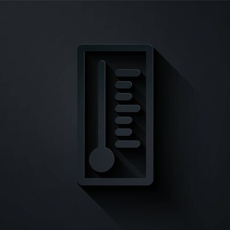 Paper cut Meteorology thermometer measuring heat and cold icon isolated on black background. Thermometer equipment showing hot or cold weather. Paper art style. Vector Illustrationのイラスト素材