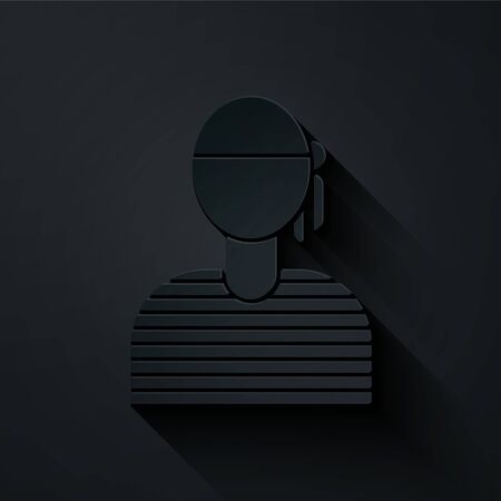 Paper cut Sailor captain icon isolated on black background. Paper art style. Vector Illustrationのイラスト素材