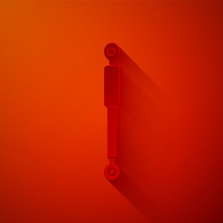 Paper cut Shock absorber icon isolated on red background. Paper art style. Vector Illustrationのイラスト素材