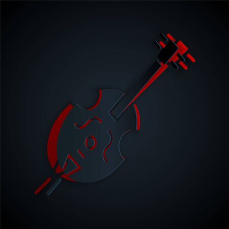 Paper cut Violin icon isolated on black background. Musical instrument. Paper art style. Vector Illustrationのイラスト素材