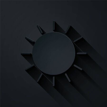 Paper cut Sun icon isolated on black background. Paper art style. Vector Illustrationのイラスト素材
