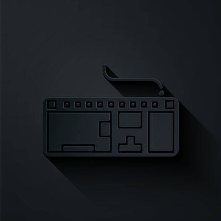 Paper cut Computer keyboard icon isolated on black background. PC component sign. Paper art style. Vector Illustrationのイラスト素材