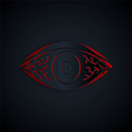 Paper cut Reddish eye due to viral, bacterial or allergic conjunctivitis icon isolated on black background. Paper art style. Vector Illustrationのイラスト素材
