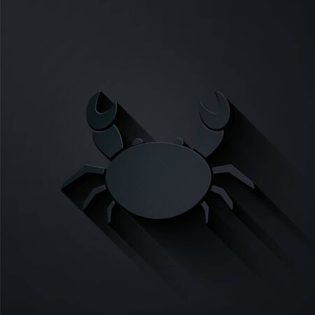 Paper cut Crab icon isolated on black background. Paper art style. Vector Illustrationのイラスト素材