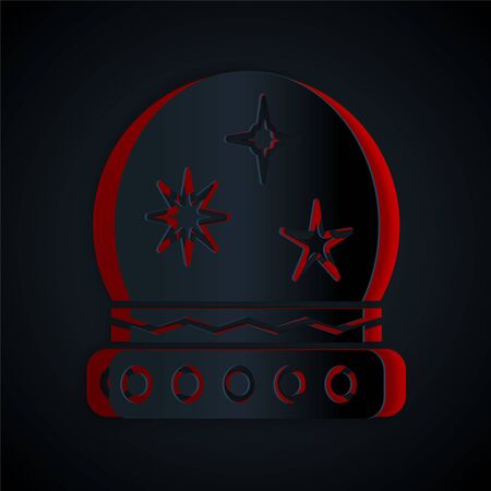 Paper cut Magic ball icon isolated on black background. Crystal ball. Paper art style. Vector Illustrationのイラスト素材