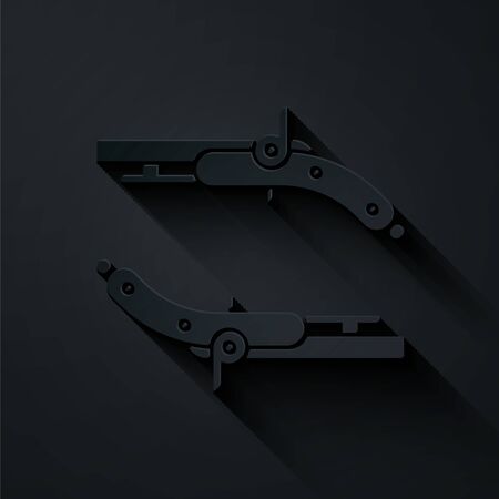 Paper cut Vintage pistols icon isolated on black background. Ancient weapon. Paper art style. Vector Illustrationのイラスト素材