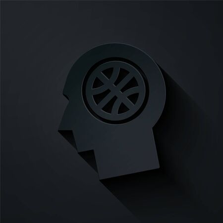 Paper cut Thoughts on a basketball icon isolated on black background. Paper art style. Vector Illustrationのイラスト素材