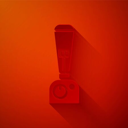 Paper cut Blender icon isolated on red background. Kitchen electric stationary blender with bowl. Cooking smoothies, cocktail or juice. Paper art style. Vector Illustrationのイラスト素材