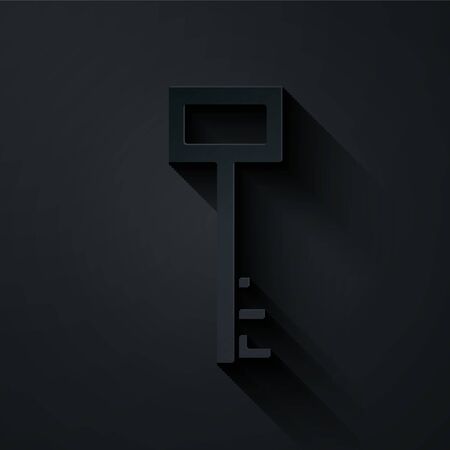 Paper cut Pirate key icon isolated on black background. Paper art style. Vector Illustrationのイラスト素材
