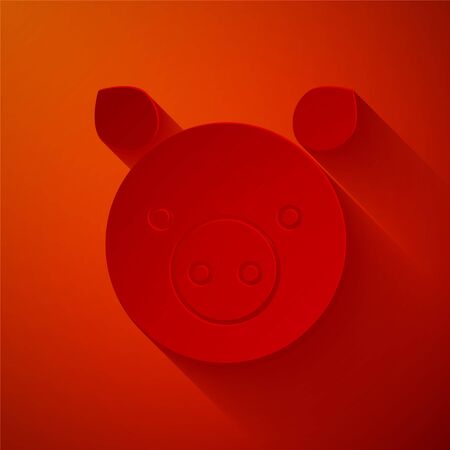Paper cut Pig zodiac sign icon isolated on red background. Astrological horoscope collection. Paper art style. Vector Illustrationのイラスト素材