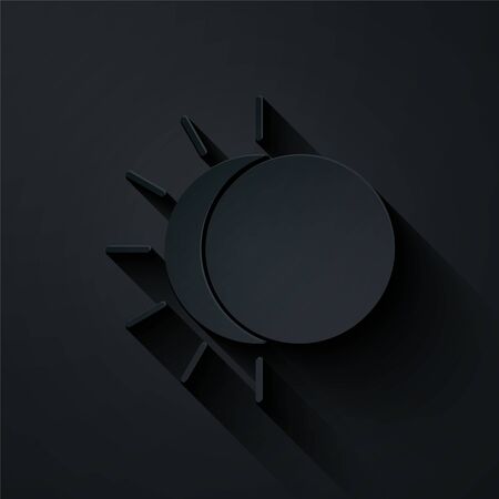 Paper cut Eclipse of the sun icon isolated on black background. Total sonar eclipse. Paper art style. Vector Illustrationのイラスト素材
