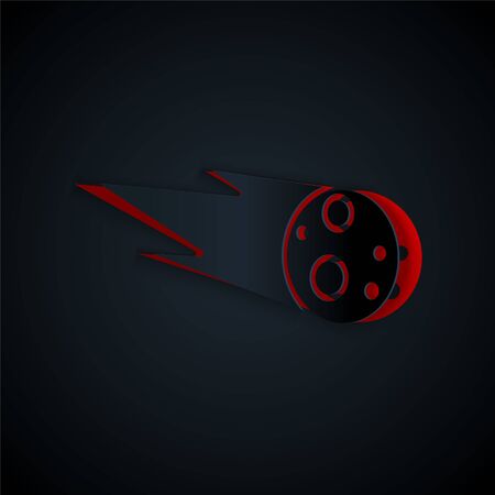 Paper cut Comet falling down fast icon isolated on black background. Paper art style. Vector Illustrationのイラスト素材
