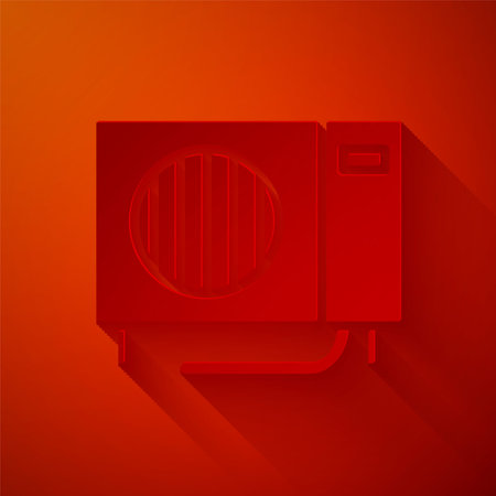Paper cut Air conditioner icon isolated on red background. Split system air conditioning. Cool and cold climate control system. Paper art style. Vector Illustrationのイラスト素材