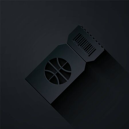 Paper cut Basketball game ticket icon isolated on black background. Paper art style. Vector Illustrationのイラスト素材