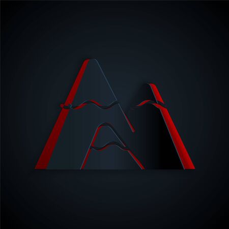 Paper cut Mountains icon isolated on black background. Symbol of victory or success concept. Paper art style. Vector Illustrationのイラスト素材