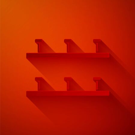 Paper cut Automatic irrigation sprinklers icon isolated on red background. Watering equipment. Garden element. Spray gun icon. Paper art style. Vector Illustrationのイラスト素材