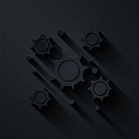 Paper cut Bacteria icon isolated on black background. Bacteria and germs, microorganism disease causing, cell cancer, microbe, virus, fungi. Paper art style. Vector Illustrationのイラスト素材