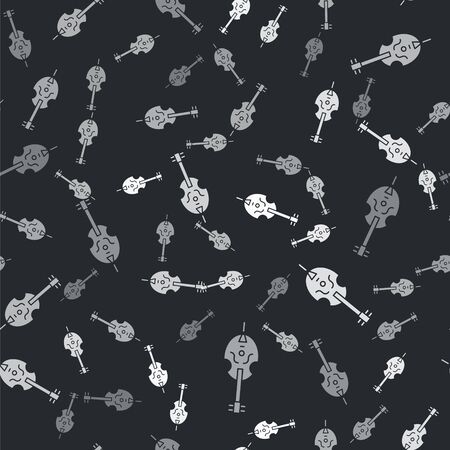 Grey Violin icon isolated seamless pattern on black background. Musical instrument. Vector Illustrationのイラスト素材
