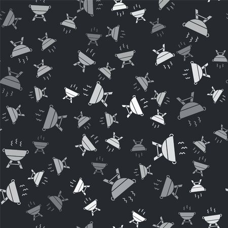 Grey Barbecue grill icon isolated seamless pattern on black background. BBQ grill party. Vector Illustrationのイラスト素材