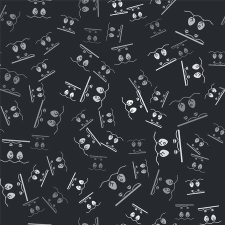 Grey Smart farm with light bulb and plant symbol icon isolated seamless pattern on black background. Vector Illustrationのイラスト素材