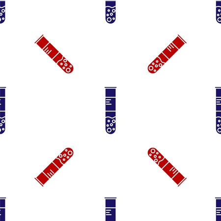 Blue and red Test tube and flask chemical laboratory test icon isolated seamless pattern on white background. Laboratory glassware sign. Vector Illustrationのイラスト素材