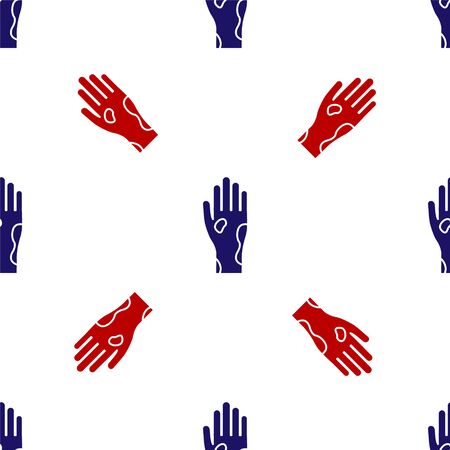 Blue and red Hand with psoriasis or eczema icon isolated seamless pattern on white background. Concept of human skin response to allergen or chronic body problem. Vector Illustrationのイラスト素材