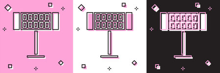 Set Electric heater icon isolated on pink and white, black background. Infrared floor heater with...