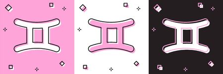 Set Gemini zodiac sign icon isolated on pink and white, black background. Astrological horoscope collection. Vector Illustrationのイラスト素材