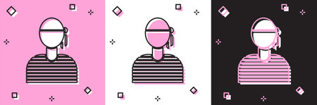 Set Sailor captain icon isolated on pink and white, black background. Vector Illustration